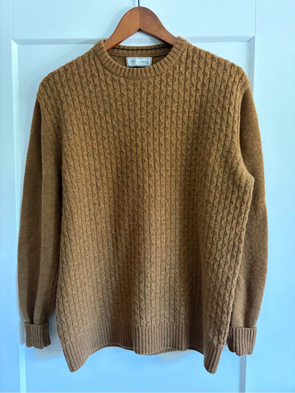 next Men's Cable Knit Crewneck Sweater - Camel